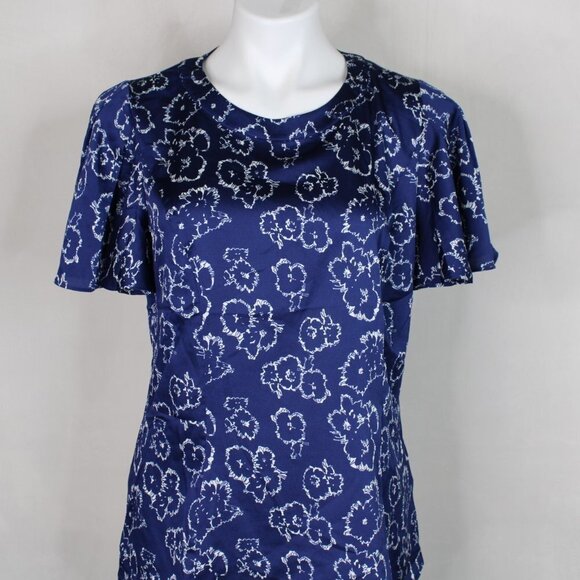 Banana Republic Navy Floral Short Sleeve Blouse - Picture 3 of 9